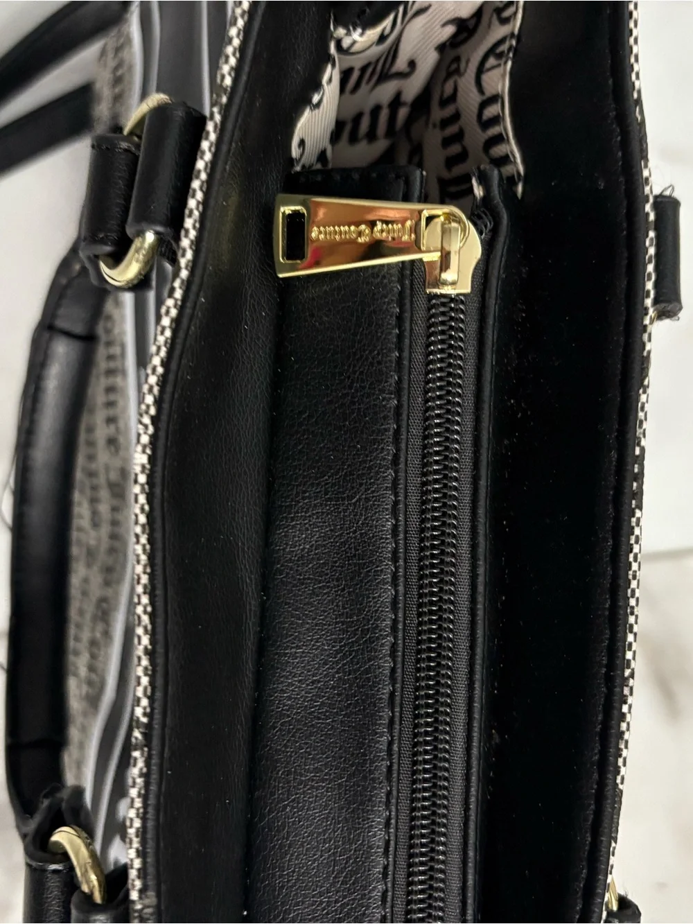 Juicy Couture Black and Beige Logo Messenger Bag